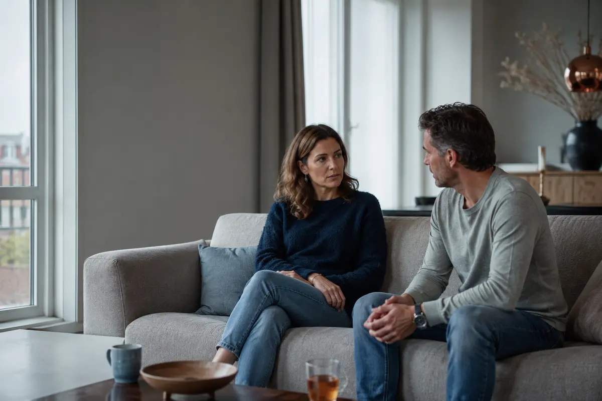 Een stel in gesprek over relatieproblemen